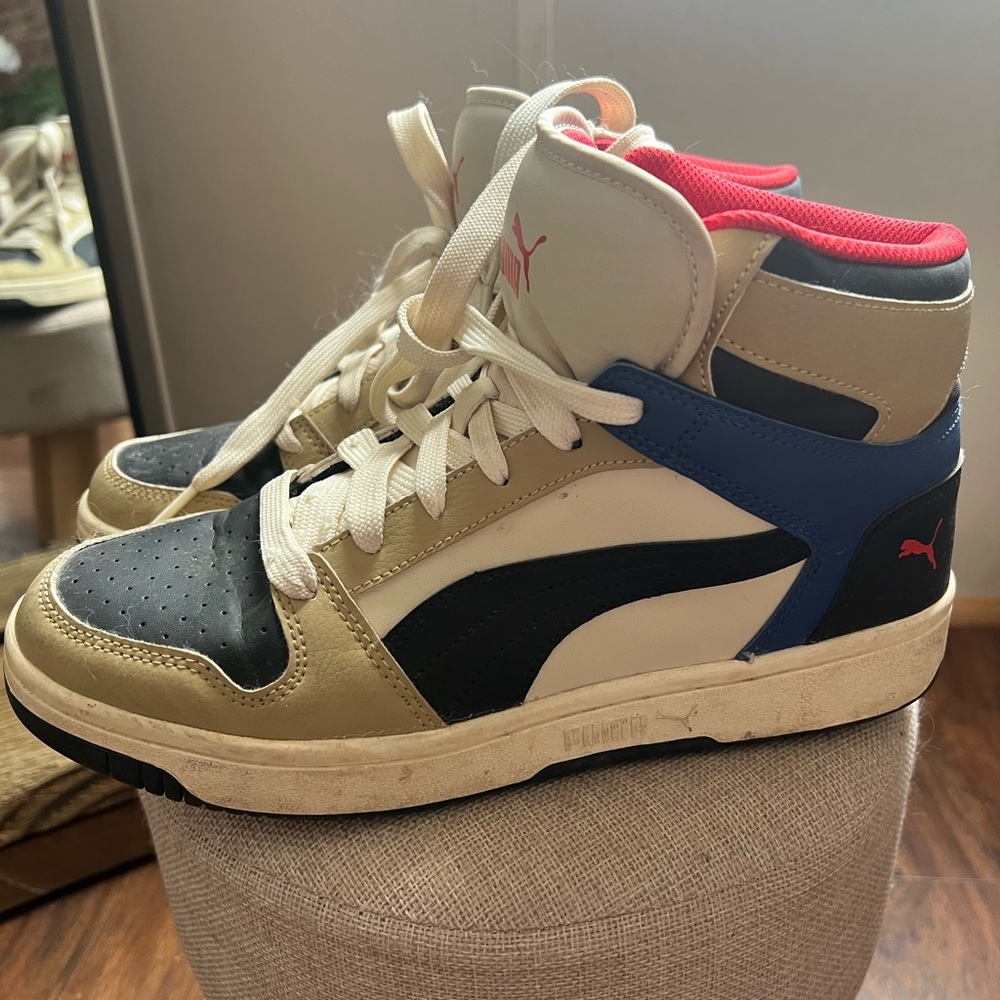 Puma High-Tops with Tan, Black, Blue, and Red